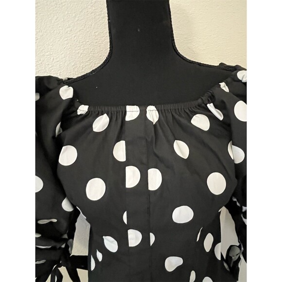 Caroline Constas Blouse Womens M Black White Polka Dot Puff Sleeve - Picture 3 of 6